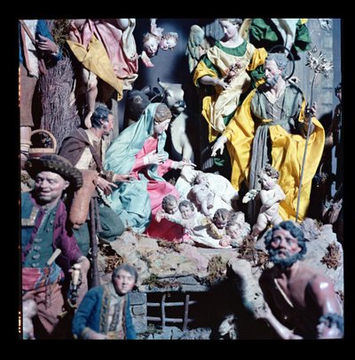 Natività, realizzata a Napoli, dettaglio della sezione centrale da Italian School